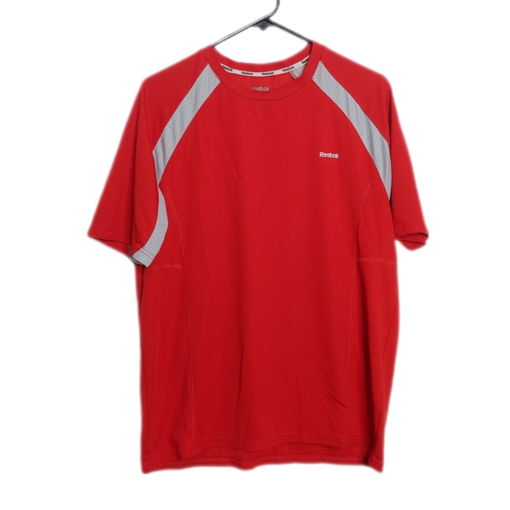 Reebok Men's Red Gray Athletic Short Sleeve Sporty Casual Shirt Size Medium